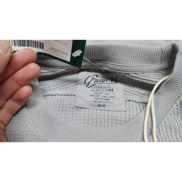 Grayers Mens Medium Gray Brawny Waffle Crew Shirt Long Sleeve 100% Cotton NWT - Picture 3 of 10